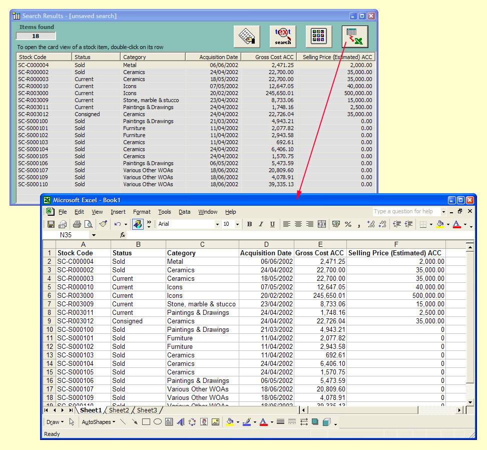 Integration with Microsoft Office

A Search Results form and the export of its contents into a Microsoft Excel spreadsheet so that you can manipulate the presentation of your stock data as you see fit